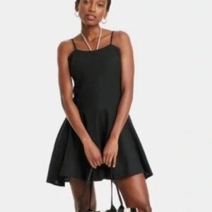 a new day Beach Bungalow Linen Mini Dress in black